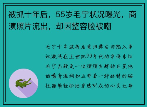 被抓十年后，55岁毛宁状况曝光，商演照片流出，却因整容脸被嘲