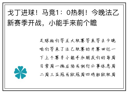 戈丁进球！马竞1：0热刺！今晚法乙新赛季开战，小能手来前个瞻